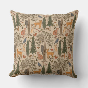 Cabincore Woodland Forest Animals Throw Pillow