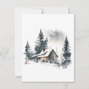 Cabine aquarelle dans la carte de vacances neige