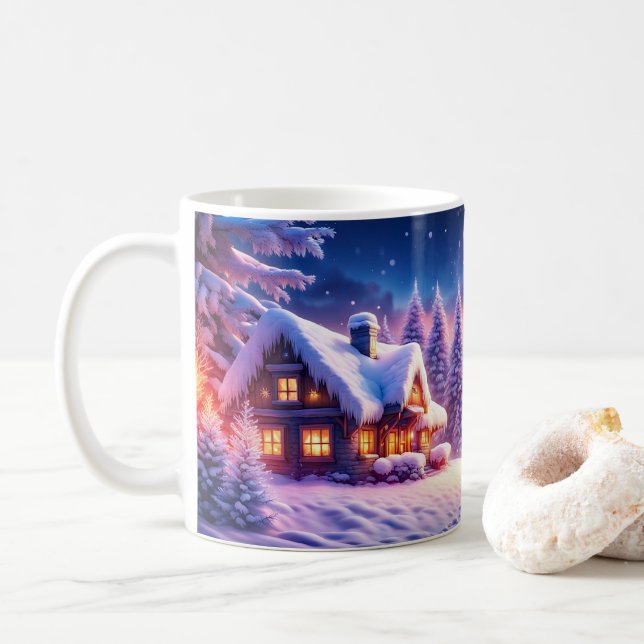 Cabine Confortable À Winter Wonderland Coffee Mug (Avec donut)