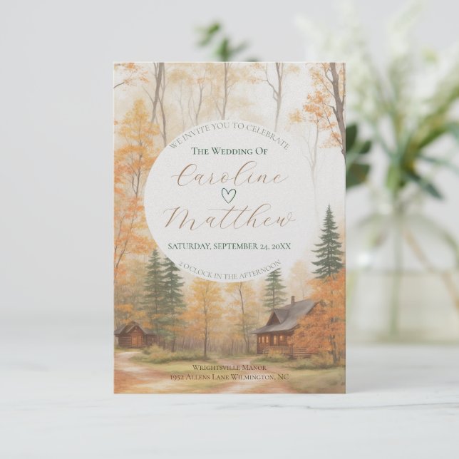 Cabine d'automne Faire-part de mariage (Debout devant)