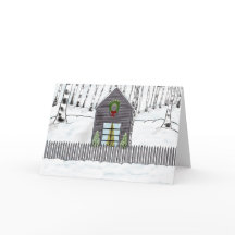 Cabine de Noël dans la carte de vacances en bois