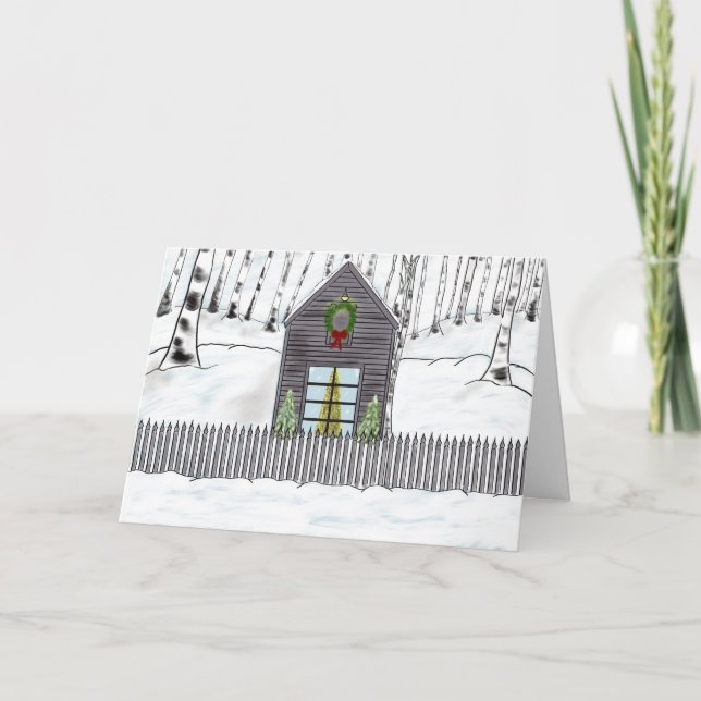 Cabine de Noël dans la carte de vacances en bois (Devant)