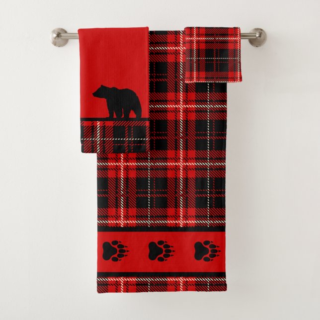 Cabine Ours rouge et noir plaid (En situation)