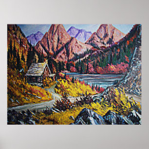 Cabine par la peinture à l'huile du lac Impression