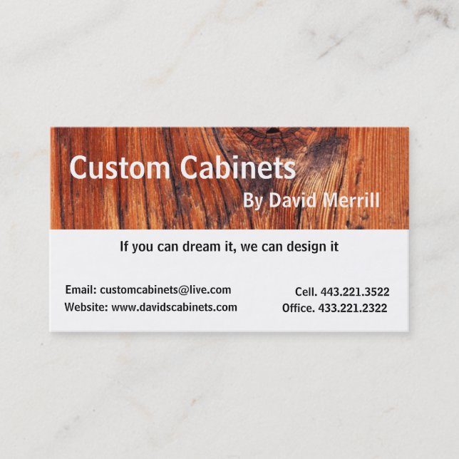 Cabinets faits sur commande et carte de visite de (Devant)