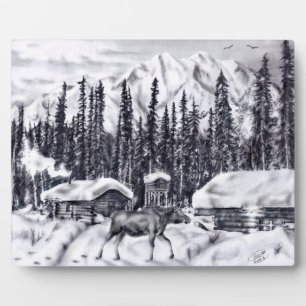 Cabins and Moose Plaque
