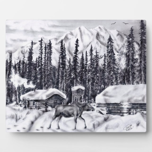 Cabins and Moose Plaque (Front)