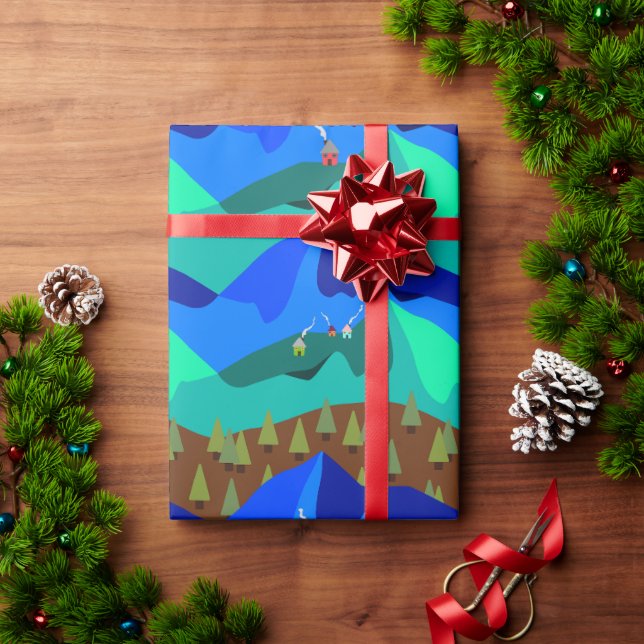 Cabins on Mountains with Trees Wrapping Paper (Holiday Gift)