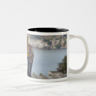 Cable car chugs up Hyde Street in San Two-Tone Coffee Mug
