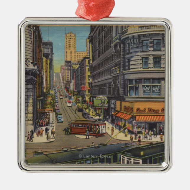 Cable Cars on Market and Powell Street Metal Ornament (Front)