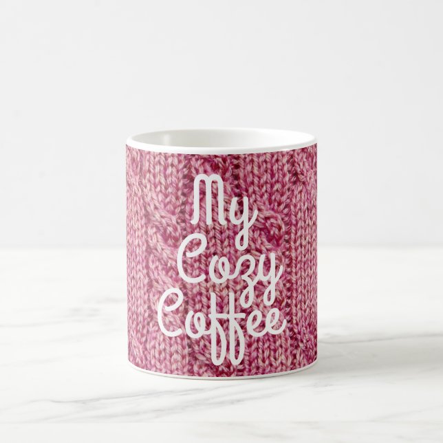 Cable knit sweater cute pink yarn cozy coffee mug (Center)