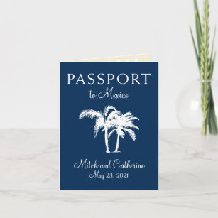 Cabo Mexico Navy Blue Palm Tree Passport Wedding Invitation