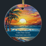 Cabo San Lucas Beach Vacation Ceramic Ornament<br><div class="desc">Cute faux stained glass beachy scene,  personalizable Cabo San Lucas Mexico Trip souvenir. Great for Christmas and family vacation keepsake,  or honeymoon momento.

Customization:
Change Caption and year to make it unique.</div>
