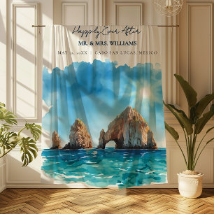 Cabo San Lucas Blue Watercolor Happily Ever After Fleece Blanket