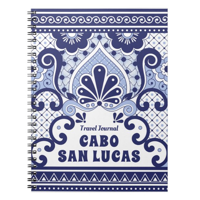 Cabo San Lucas Blue & White Mexican Talavera Tile  Notebook (Front)