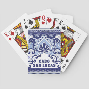 Cabo San Lucas Blue & White Mexican Talavera Tile  Playing Cards