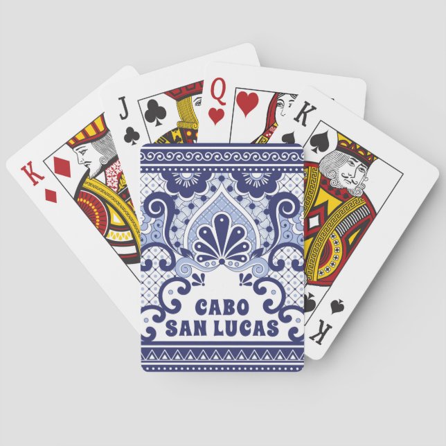 Cabo San Lucas Blue & White Mexican Talavera Tile  Playing Cards (Back)