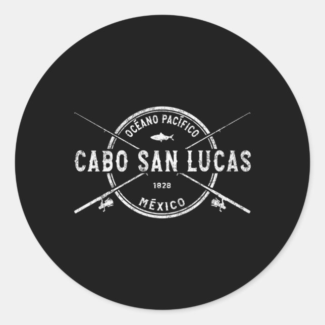 Cabo San Lucas Crossed Fishing Rods Classic Round Sticker (Front)