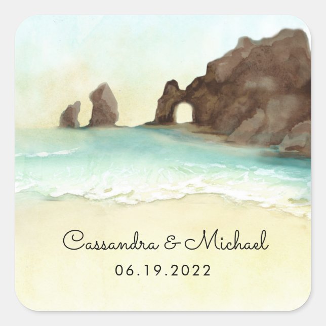 Cabo San Lucas | El Arco | Destination Wedding Rou Square Sticker (Front)