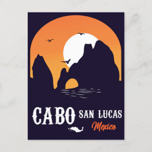Cabo San Lucas Mexico Arch Vintage retro Sunset Postcard