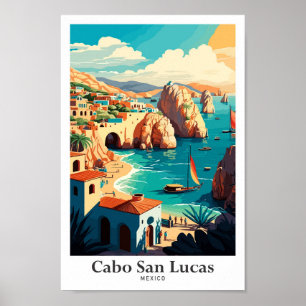 Cabo San Lucas Mexico Vintage Travel Illustration Poster