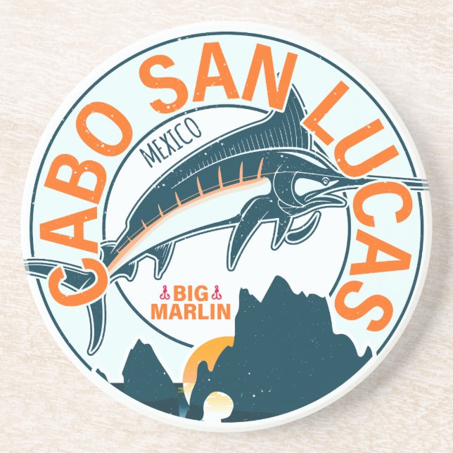 Cabo San Lucas Nautical Fishing Sailfish Vintage Coaster (Front)