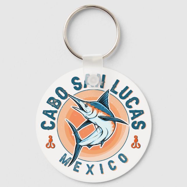 Cabo San Lucas Nautical Fishing Sailfish Vintage Keychain (Front)