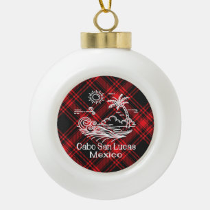 Cabo San Lucas Red Tartan Christmas Ceramic Ball Christmas Ornament