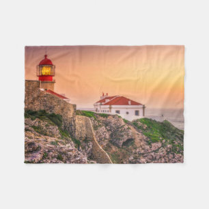 Cabo Sao Vicente At The Sunset   Algarve, Portugal Fleece Blanket