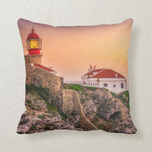 Cabo Sao Vicente At The Sunset Algarve, Portugal Throw Pillow