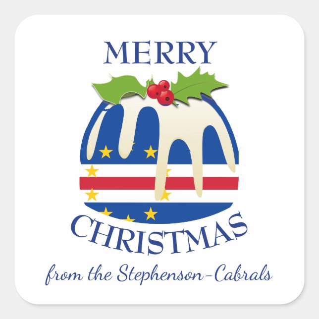CABO VERDE FLAG Festive Plum Pudding Christmas Square Sticker (Front)