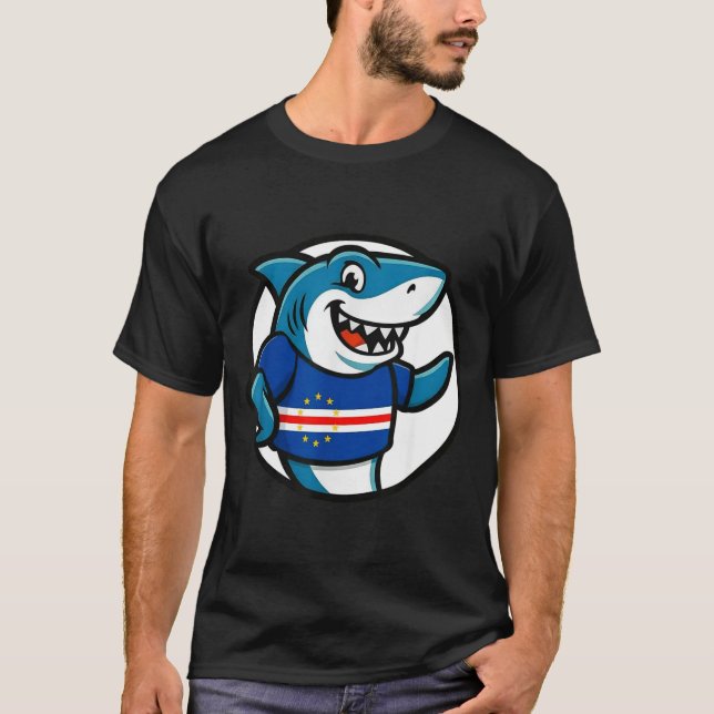 Cabo Verde Flag Shark Funny Cabo Verdean  T-Shirt (Front)