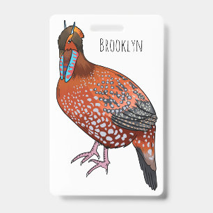 Cabot's tragopan bird cartoon illustration badge