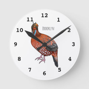 Cabot's tragopan bird cartoon illustration round clock