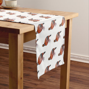 Cabot's tragopan bird cartoon illustration short table runner