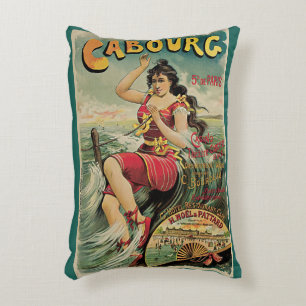 Cabourg, France Beach Resort, Vintage Travel Art Accent Pillow