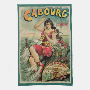 Cabourg, France Beach Resort, Vintage Travel Art Kitchen Towel