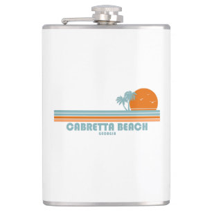 Cabretta Beach Sapelo Island Georgia Sun Palm Tree Hip Flask