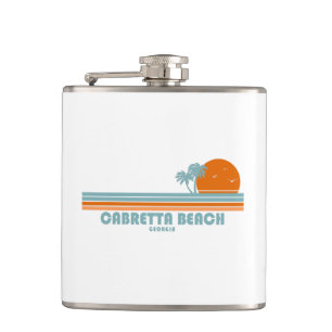 Cabretta Beach Sapelo Island Georgia Sun Palm Tree Hip Flask