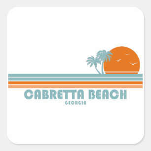 Cabretta Beach Sapelo Island Georgia Sun Palm Tree Square Sticker