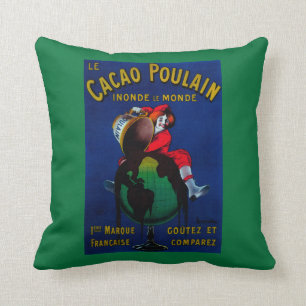 Cacao Poulain Vintage PosterEurope Throw Pillow