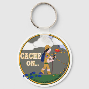 CACHE ON GIRL - GEOCACHING MOTTO SLOGAN GEOCACHING KEYCHAIN