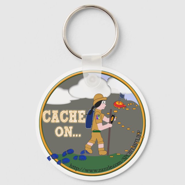 CACHE ON GIRL - GEOCACHING MOTTO SLOGAN GEOCACHING KEYCHAIN (Front)