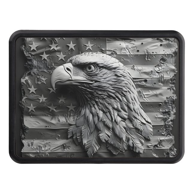 Cache Pour Crochet De Remorquage Aigle patriotique en niveaux de gris (Devant)