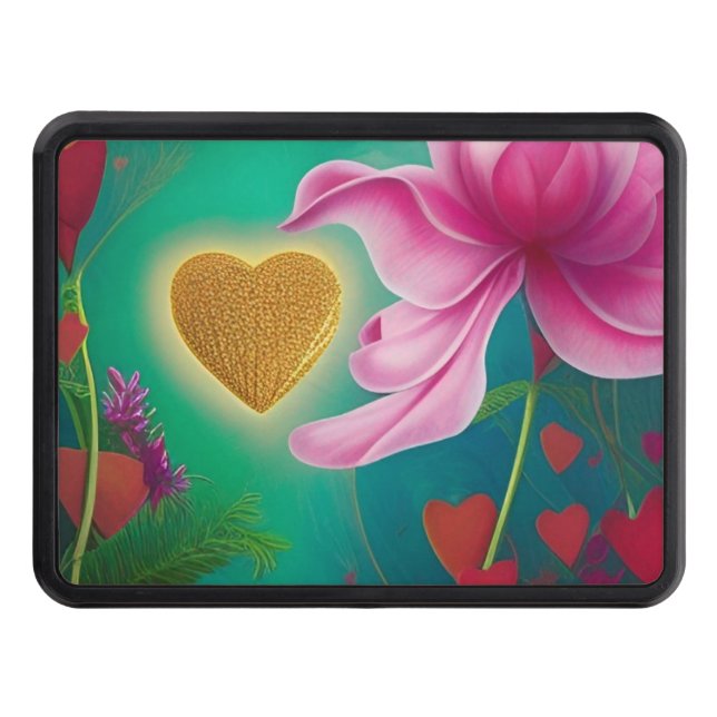 Cache Pour Crochet De Remorquage Amour - Fleurs et Coeurs roses *personnalisez* (Devant)