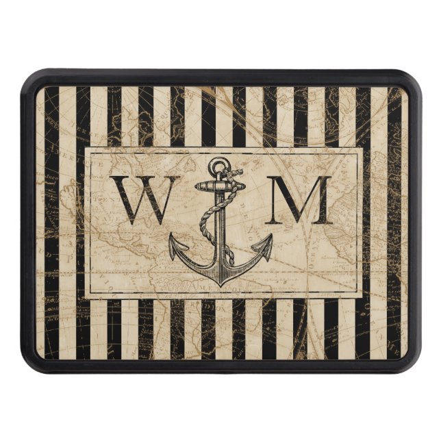 Cache Pour Crochet De Remorquage Ancien Monde Carte Ancre nautique Monogramme (Devant)