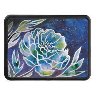 Cache Pour Crochet De Remorquage Aquarelle florale Turquoise bleu Dahlia Navy