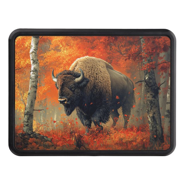 Cache Pour Crochet De Remorquage Bison dans l'artisanat boisé d'automne (Devant)