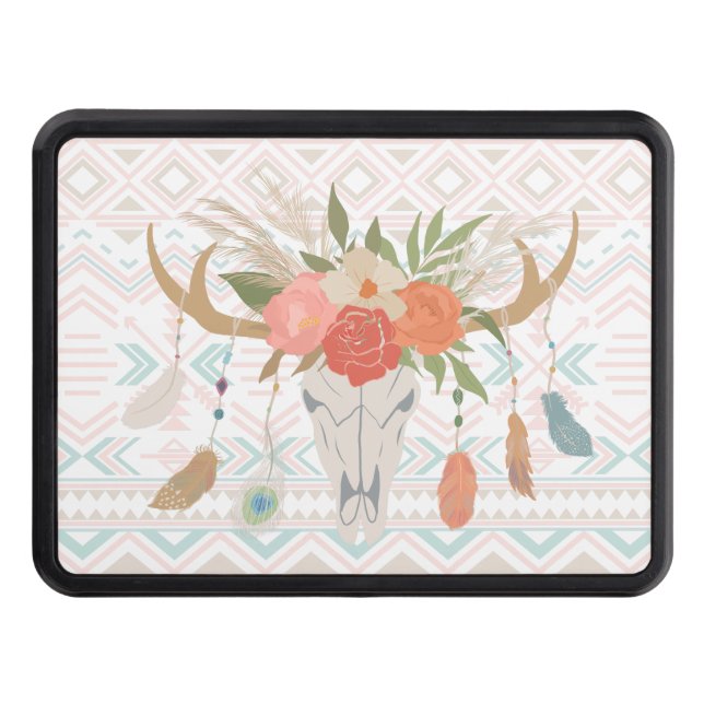 Cache Pour Crochet De Remorquage Boho Floral Vache crâne Hitch couverture (Devant)