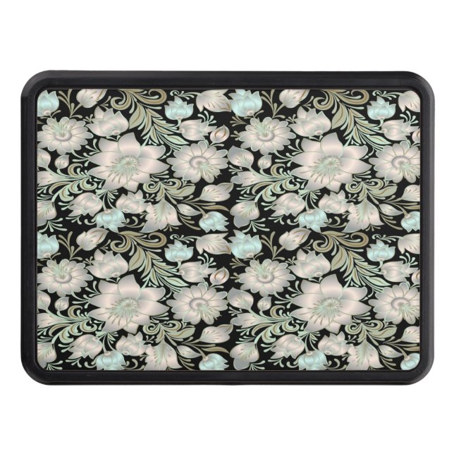 Cache Pour Crochet De Remorquage Botanique motif floral blanc vert (Devant)